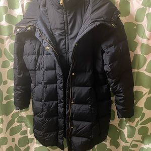 Cole Haan Hooded Down Puffer Coat. Color Navy Blue
